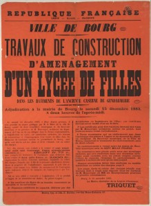 Affiche de l’adjudication des travaux de construction du lycée, 15 décembre 1883
